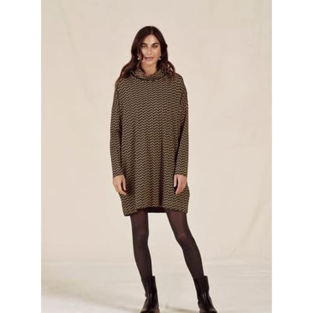 TWO DANES Berit Tunic Brown Black Knit Lagenlook L/XL